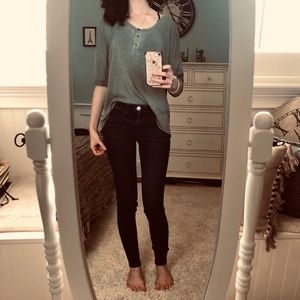 American Eagle Green Oversized Henley with Buttons